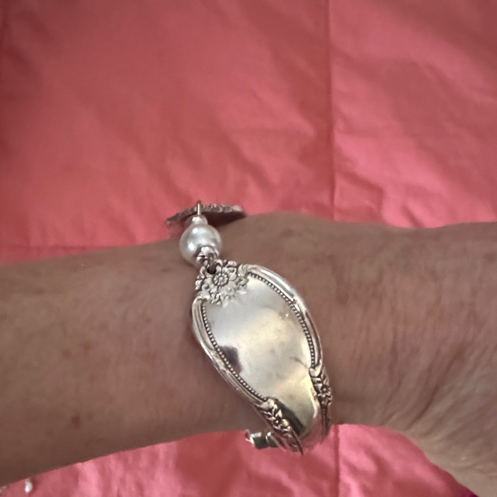 Elegant Silver Spoon Bracelet with Pearl Accent